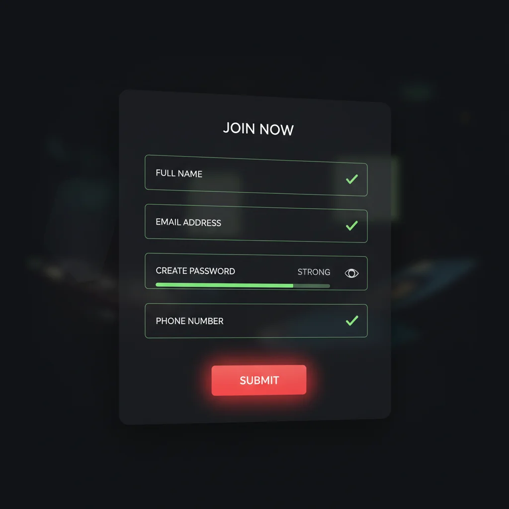 Registrační formulář NV Casino – pole pro vyplnění